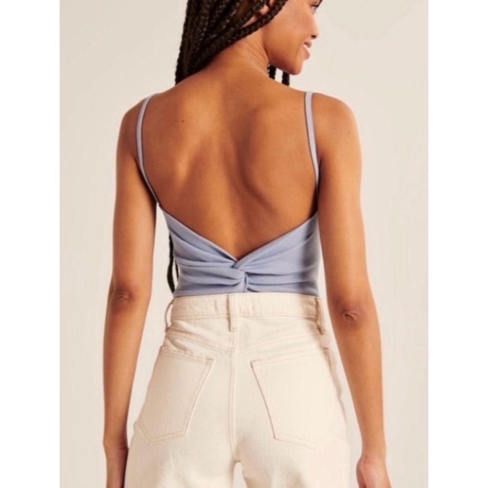 Abercrombie Soft A&F Rib Stretch Baby Blue Twist Back Thong Bodysuit Size L - Picture 2 of 8